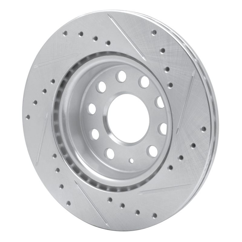 Volkswagen Jetta Brake Rotor (1) - Front Left - R1 Concepts - Drilled & Slotted - Silver - `05-`15